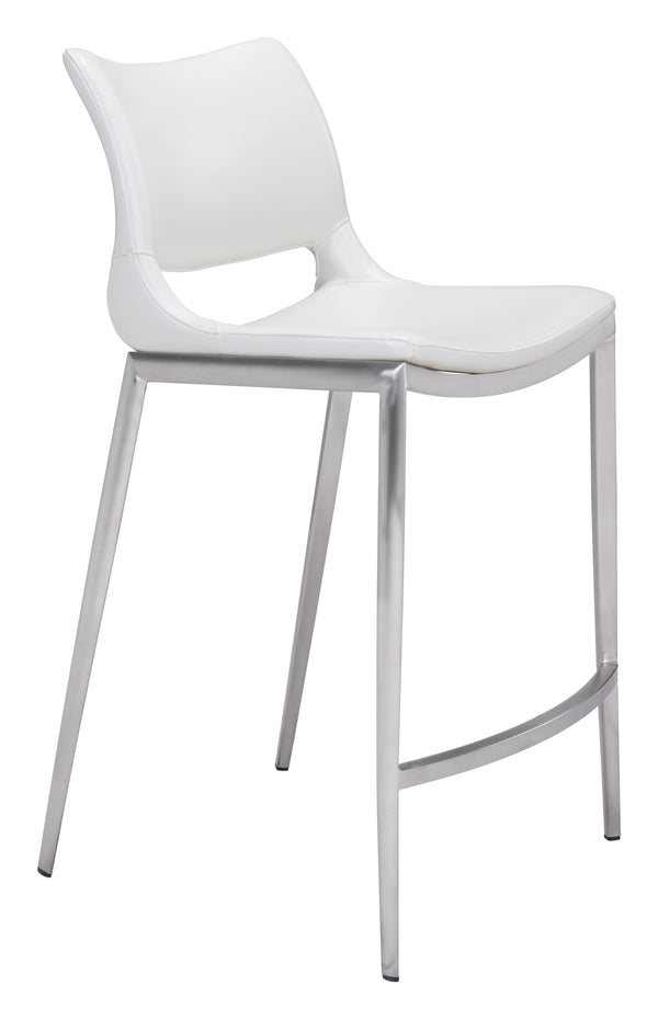 Zuo Modern Ace 100% Polyurethane, Plywood, Stainless Steel Modern Commercial Grade Counter Stool Set - Set of 2 White, Silver 100% Polyurethane, Plywood, Stainless Steel
