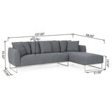 Noble House Wetmore Contemporary Sectional Sofa with Chaise Lounge, Charcoal and Silver