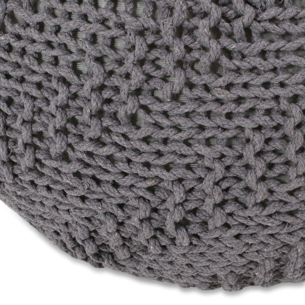 Barwick Modern Knitted Cotton Round Pouf, Dark Gray Noble House