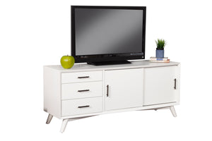 Alpine Furniture Flynn Large TV Console, White 966-W-10 White Mahogany Solids & Okoume Veneer 64 x 19 x 27