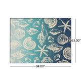 Sea Breeze Outdoor 5'3" x 7' Ombre Area Rug, Blue and Ivory Noble House