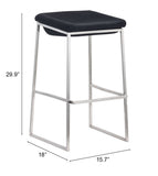 Zuo Modern Lids 100% Polyester, Stainless Steel Modern Commercial Grade Barstool Set - Set of 2 Dark Gray, Silver 100% Polyester, Stainless Steel