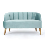Amaia Mid-Century Modern Velvet Sofa with Seashell Backrest, Seafoam Blue Noble House