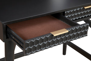 Black Pearl Mini Desk in Elegant Mahogany with Gold Hardware, Textured Drawers & Smooth Glides