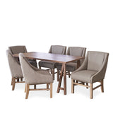 Noble House Sabine Farmhouse 7 Piece Wood Dining Set, Silver Gray and Natural Walnut