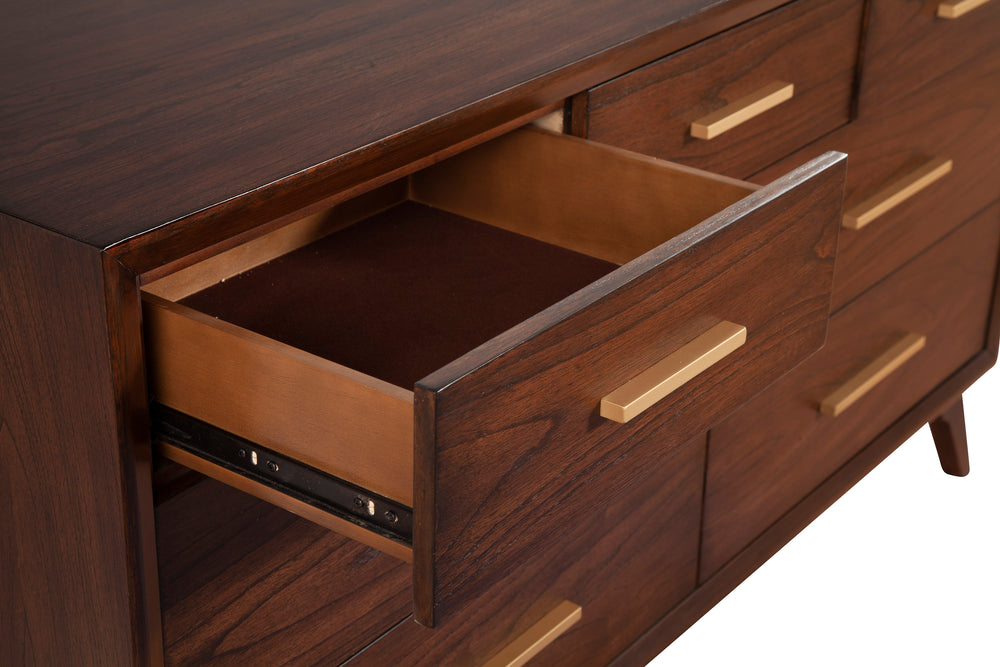 Alpine Furniture Gramercy 7 Drawer Dresser 1978-03 Walnut Mahogany Solids & Veneer 60 x 18 x 33