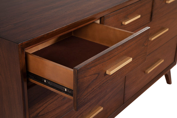 Alpine Furniture Gramercy 7 Drawer Dresser 1978-03 Walnut Mahogany Solids & Veneer 60 x 18 x 33