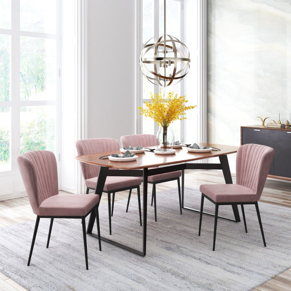 Zuo Modern Tolivere 100% Polyester, Plywood, Steel Modern Commercial Grade Dining Chair Set - Set of 2 Pink, Black 100% Polyester, Plywood, Steel