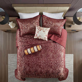 Madison Park Aubrey Traditional 5 Piece Reversible Jacquard Bedspread Set Burgundy King MP13-7963