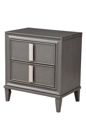 Alpine Furniture Lorraine 2 Drawer Nightstand, Dark Grey 8171-02 Dark Grey Pine & Poplar Solids with Mindy Veneer 27 x 17.5 x 28.5