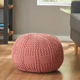Hortense Modern Knitted Cotton Round Pouf, Coral Noble House