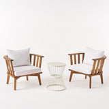 Phipps Outdoor Acacia Wood 2 Seater Club Chairs and Side Table Set, Teak and White