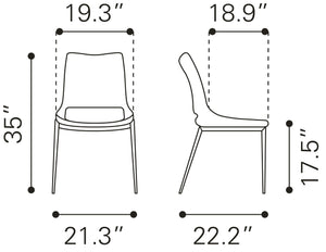 Zuo Modern Ace 100% Polyurethane, Plywood, Stainless Steel Modern Commercial Grade Dining Chair Set - Set of 2 Black, Silver 100% Polyurethane, Plywood, Stainless Steel