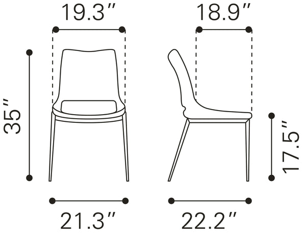 Zuo Modern Ace 100% Polyurethane, Plywood, Stainless Steel Modern Commercial Grade Dining Chair Set - Set of 2 Black, Silver 100% Polyurethane, Plywood, Stainless Steel