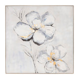 Sagebrook Home Contemporary 51x51 Framed Hand Painted Flower Canvas, Ivory 70205  Polyester Canvas