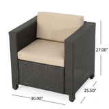 Puerta Outdoor Dark Brown Wicker Club Chair with Beige Water Resistant Cushions Noble House