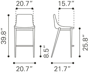 Zuo Modern Magnus 100% Polyurethane, Plywood, Stainless Steel Modern Commercial Grade Counter Stool Set - Set of 2 Black, Silver 100% Polyurethane, Plywood, Stainless Steel