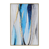 Contemporary 62x42 Framed Hand Painted Abstract Canvas, Blue