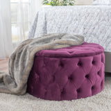 Noble House Zelfa Modern Glam Tufted Velvet Round Ottoman, Purple and Black