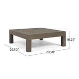 Brava Outdoor Acacia Wood Left Arm Loveseat and Coffee Table Set with Cushion, Gray and White Noble House