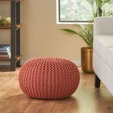 Nahunta Modern Knitted Cotton Round Pouf, Coral Noble House