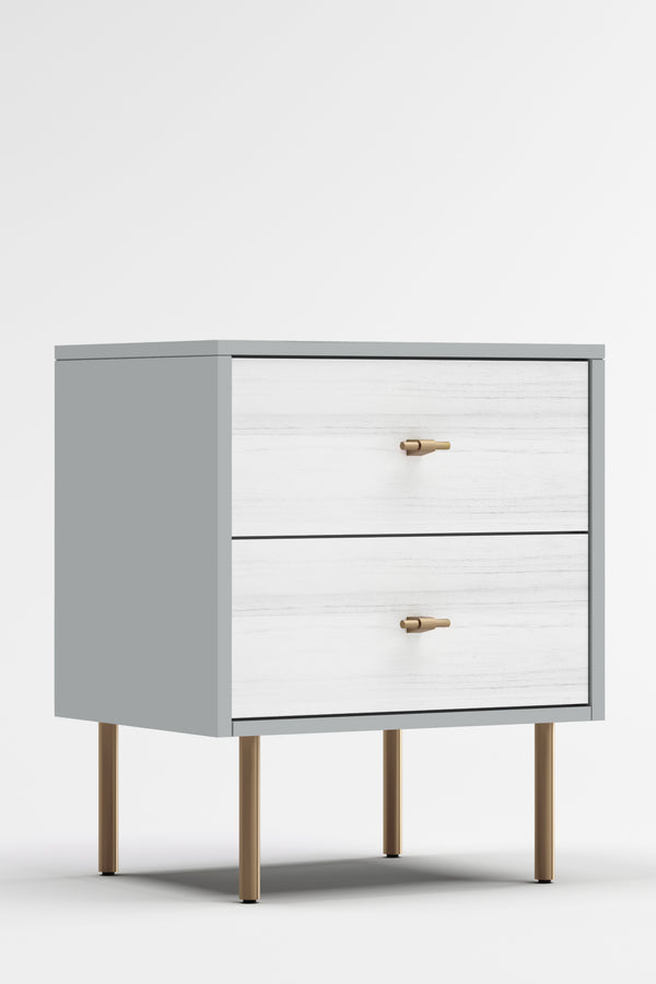 Saige Nightstand in Weathered White/Gray - Elegant Mahogany, Gold Accents, Fully Assembled & Stylish!