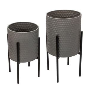 Sagebrook Home Contemporary Set of 2 -  Honeycomb Planter On Metalstand, Gray/blk 12629-09 Gray Iron