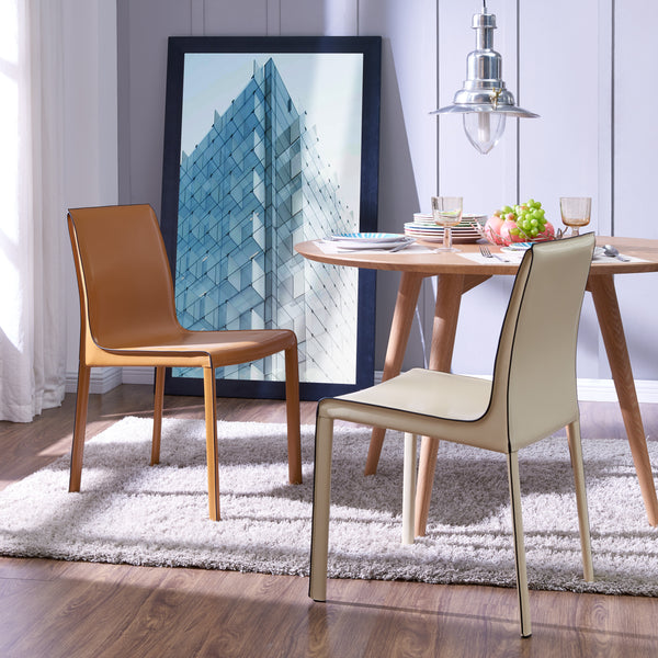 Gervin Recycled Leather Chair Set of 2 - Modern Minimalist Design with Sturdy Steel Frame