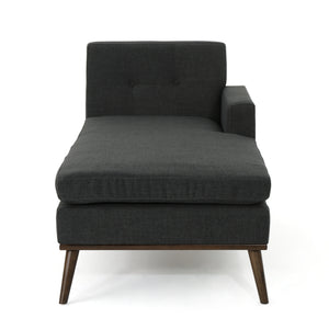 Stormi Mid-Century Modern Tufted Fabric Chaise Lounge, Muted Dark Gray and Walnut Noble House