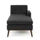 Stormi Mid-Century Modern Tufted Fabric Chaise Lounge, Muted Dark Gray and Walnut