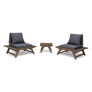Noble House Sedona Outdoor 2 Seater Acacia Wood Club Chairs and Side Table Set, Gray and Dark Gray