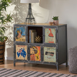 Noble House Schley Handcrafted Boho 6 Cubby Cabinet, Multi-Colored and Gray