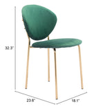 Zuo Modern Clyde 100% Polyester, Plywood, Steel Modern Commercial Grade Dining Chair Set - Set of 2 Green, Gold 100% Polyester, Plywood, Steel