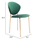 English Elm EE2687 100% Polyester, Plywood, Steel Modern Commercial Grade Dining Chair Set - Set of 2 Green, Gold 100% Polyester, Plywood, Steel