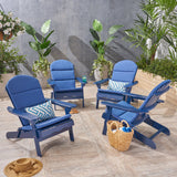 Malibu Outdoor Acacia Wood Folding Adirondack Chairs with Cushions (Set of 4), Navy Blue