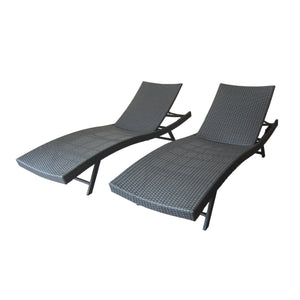 Kauai Outdoor Wicker Chaise Lounges, Grey Noble House