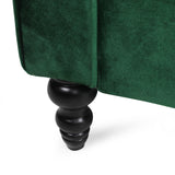 Noble House Knouff Modern Glam Tufted Velvet 3 Seater Sofa, Emerald and Dark Brown 