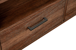 Weston Rustic Pine TV Console with Mahogany, English Dovetail Drawers & Metal Glides – Stylish Storage!