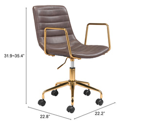 Zuo Modern Eric 100% Polyurethane, Plywood, Steel Modern Commercial Grade Office Chair Brown, Gold 100% Polyurethane, Plywood, Steel