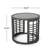 Noble House Tatiana Outdoor Modern Boho Wicker Side Table with Tempered Glass Top, Gray