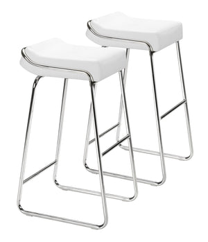 Zuo Modern Wedge 100% Polyurethane, Plywood, Steel Modern Commercial Grade Barstool Set - Set of 2 White, Chrome 100% Polyurethane, Plywood, Steel