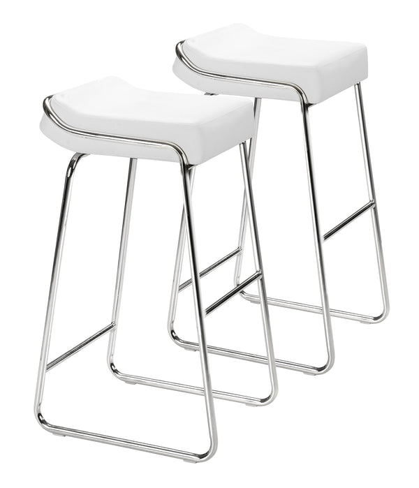 Zuo Modern Wedge 100% Polyurethane, Plywood, Steel Modern Commercial Grade Barstool Set - Set of 2 White, Chrome 100% Polyurethane, Plywood, Steel