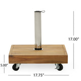 Noble House Ralph Outdoor 49lb Acacia Wood Square Umbrella Base with Stainless Steel Tube, Teak