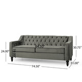 Knouff Modern Glam Tufted Velvet 3 Seater Sofa, Gray and Dark Brown  Noble House