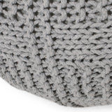 Hortense Modern Knitted Cotton Round Pouf, Gray Noble House