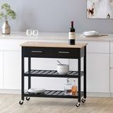 Neffs Contemporary Kitchen Cart with Wheels, Natural and Black Noble House