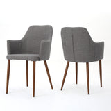 Zeila Mid Century Modern Light Grey Fabric Dining Chair with Dark Brown Wood Finished Metal Legs Noble House