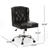 Beltagh Contemporary Wingback Tufted Swivel Office Chair, Midnight Black and Chrome Noble House