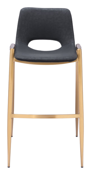 Zuo Modern Desi 100% Polyurethane, Plywood, Steel Modern Commercial Grade Barstool Set - Set of 2 Black, Gold 100% Polyurethane, Plywood, Steel