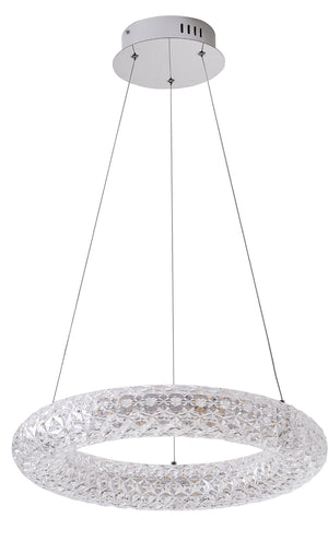 Bethel LED Chrome Chandelier with Adjustable Cord, Aluminum & Acrylic Halo Design, 3000K Warm Glow